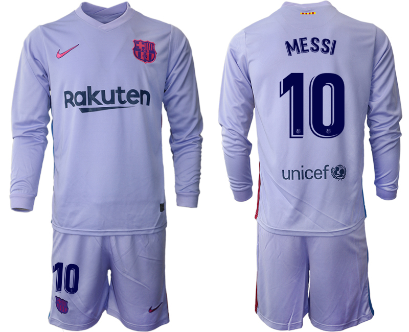 Men 2021-2022 Club Barcelona Second away purple Long Sleeve #10 Soccer Jersey->barcelona jersey->Soccer Club Jersey